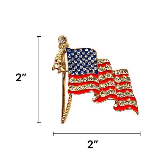⭐️3/$25⭐️ American Flag Rhinestone Gold Tone Brooch Pin - Picture 2 of 4